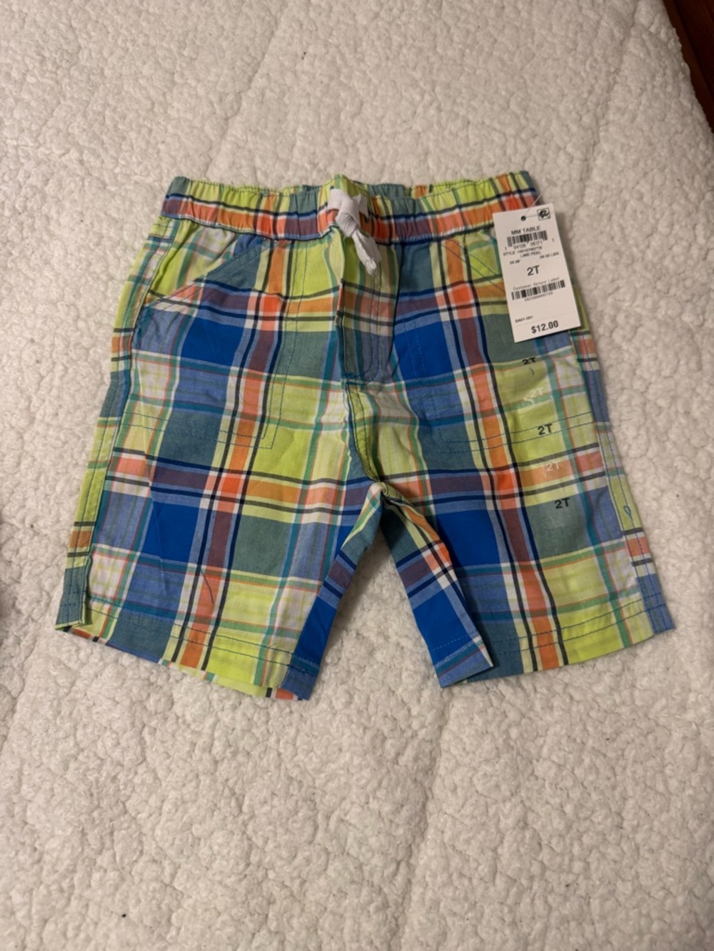 First impressions Lime, Blue & Orange Plaid Pull-On Shorts